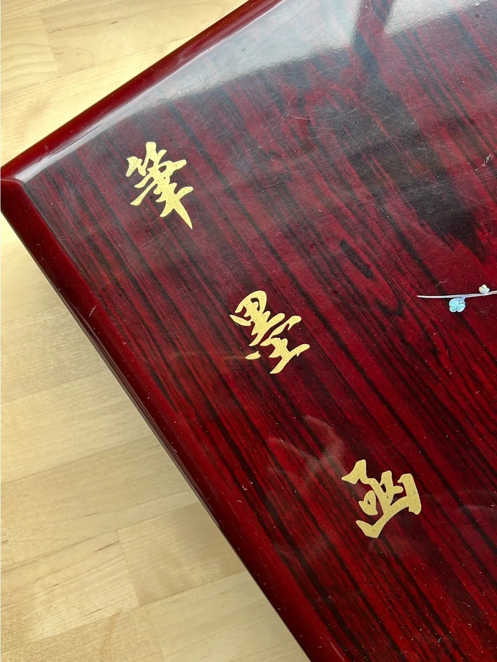 Calligraphy Mother of Pearl Floral Texture Pattern Wooden Box Container Case